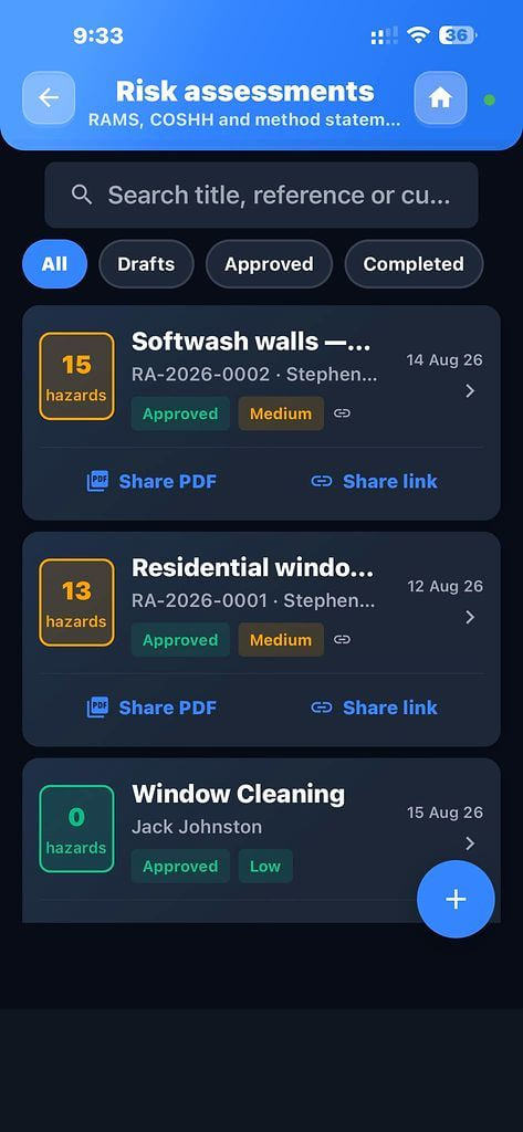 Risk assessment templates with hazards, controls and COSHH
